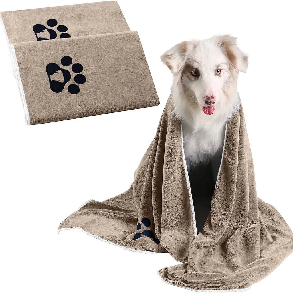 Brown ultra-fine fibre pet towel for dogs, available in 35x75cm and 50x100cm, water absorbing and quick drying.