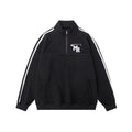 Black stand collar polyester hoodie with American retro style and Hong Kong design elements for sports wear