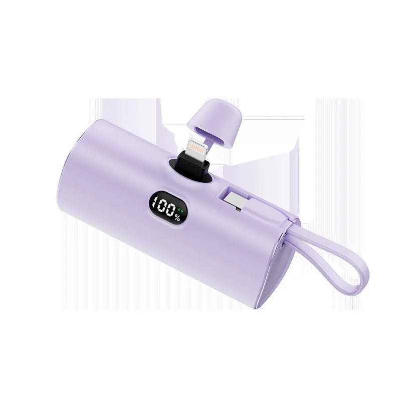 Capsule digital display wireless pocket power bank showing battery percentage on screen