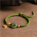 Hand-woven corn knot bracelet with Hetian jade safety buckle on green flexible wire