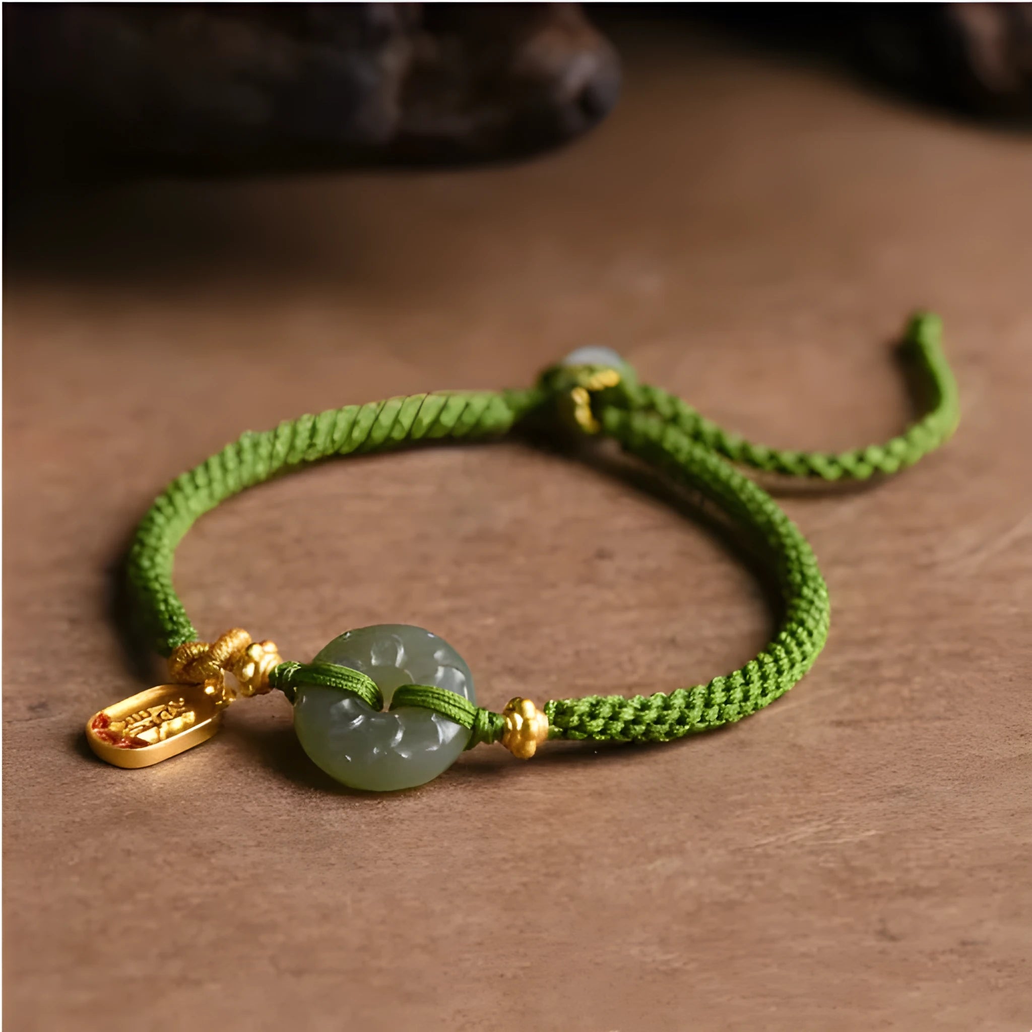 Hand-woven corn knot bracelet with Hetian jade safety buckle on green flexible wire