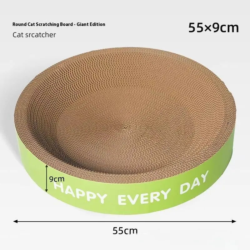 Green round cat nest with integrated scratching board, 50cm diameter and 55cm height measurements