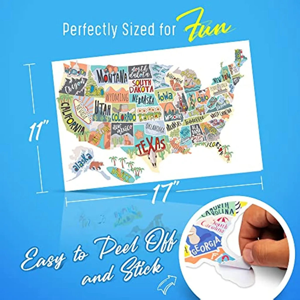 Travel-themed car body sticker set showing two style designs with blank white background map for destination tracking