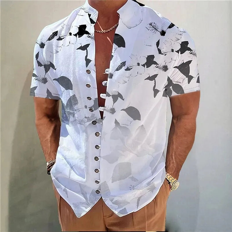 Geometric 3D printed floral design on a short sleeve youth casual shirt cardigan