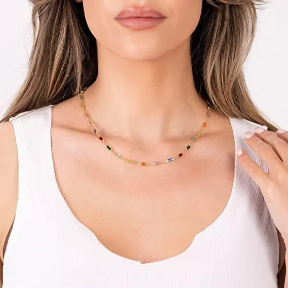 Ladies' geometric crystal necklace with adjustable 41-50cm chain and glass pendant