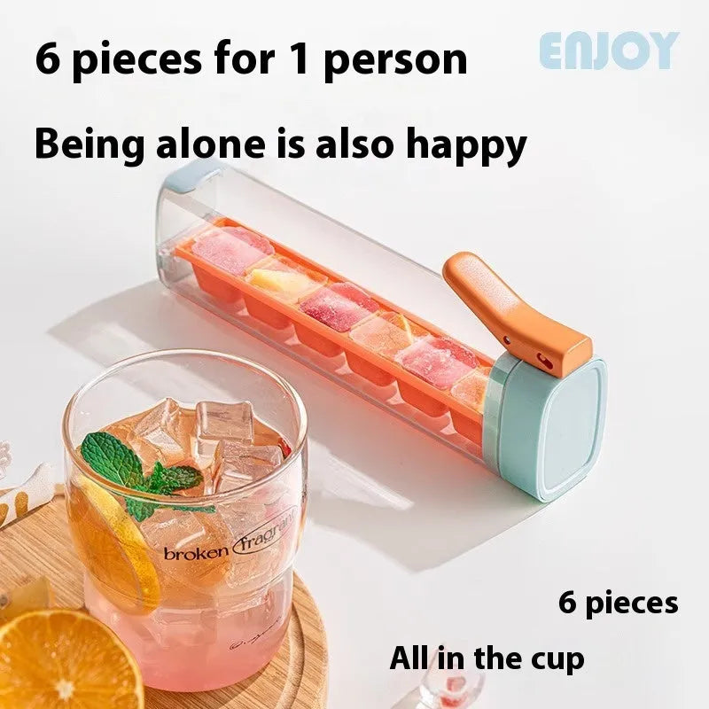 Ice cube tray mould with one-touch release mechanism and storage box in food-grade plastic