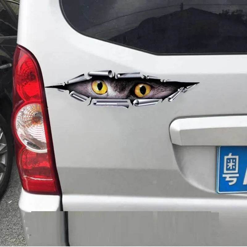 Tiger Eye and Eagle Eye 3D car bumper stickers measuring 10x35cm with detailed eye designs on HD transparent PVC material