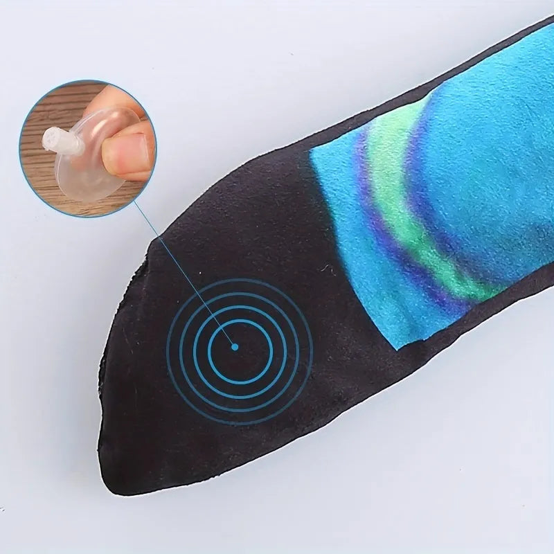 Multicolour snake-shaped plush dog squeaky toy with stripe print and no internal filling