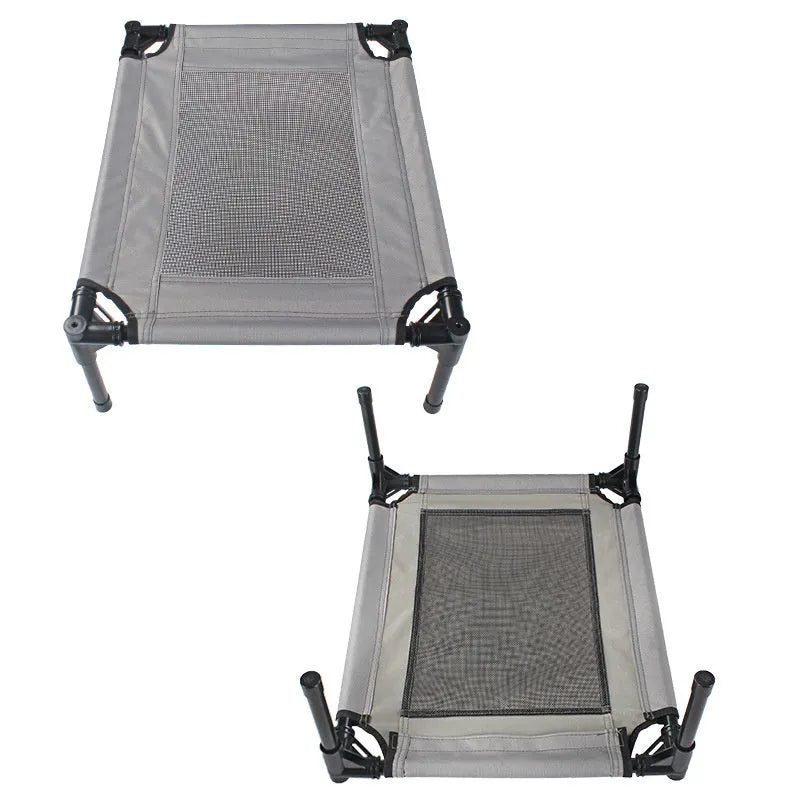 Black outdoor portable dog bed with steel frame and removable Oxford cloth cover