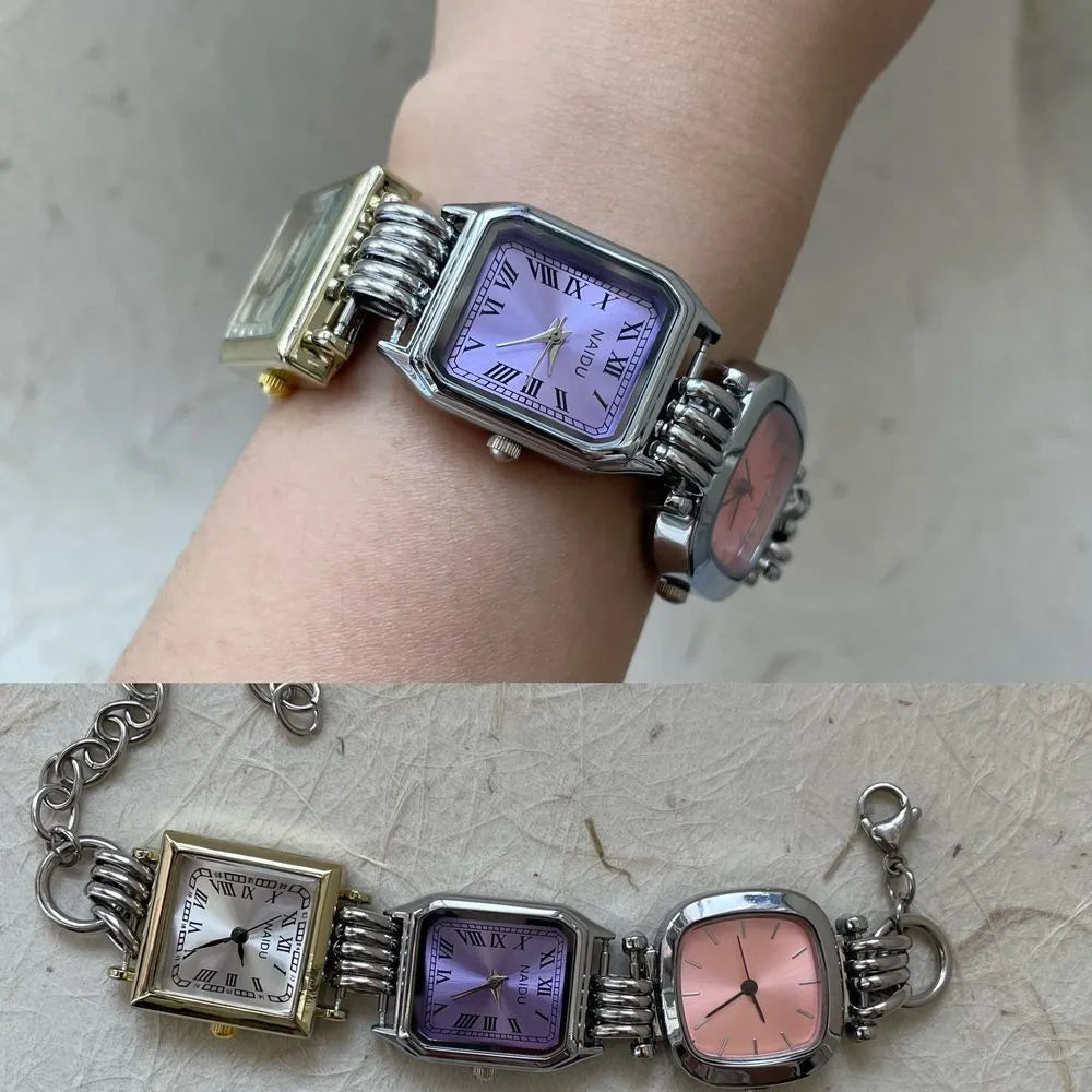 Purple vintage retro punk style men's watch with bracelet strap, one piece pack