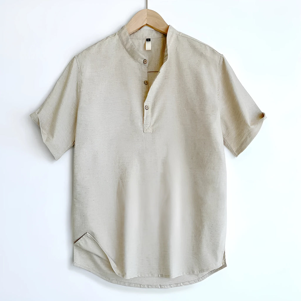 Men's solid colour linen short sleeve t-shirt in black, white, grey green or optic linen options