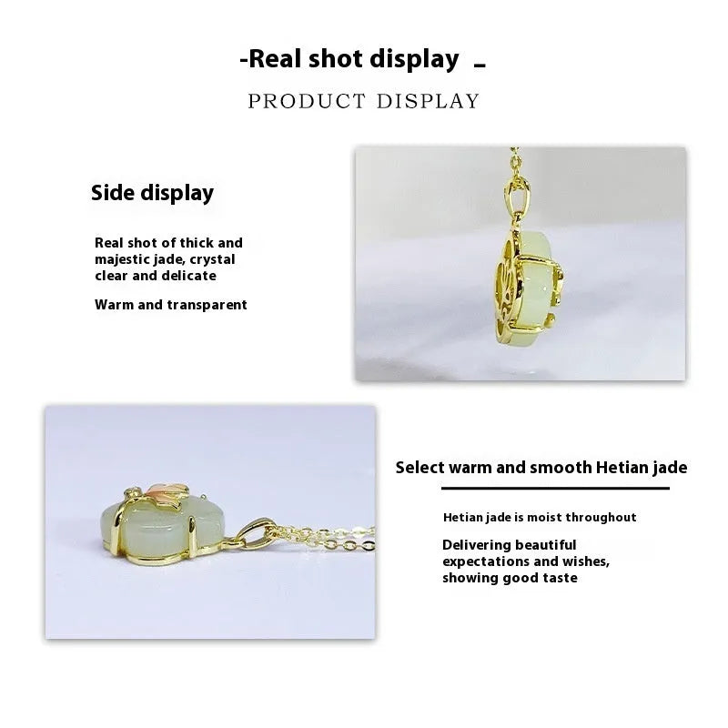 Women's S925 sterling silver necklace, bracelet, and earring set with magnolia flower pendant and inlaid Hetian jade.