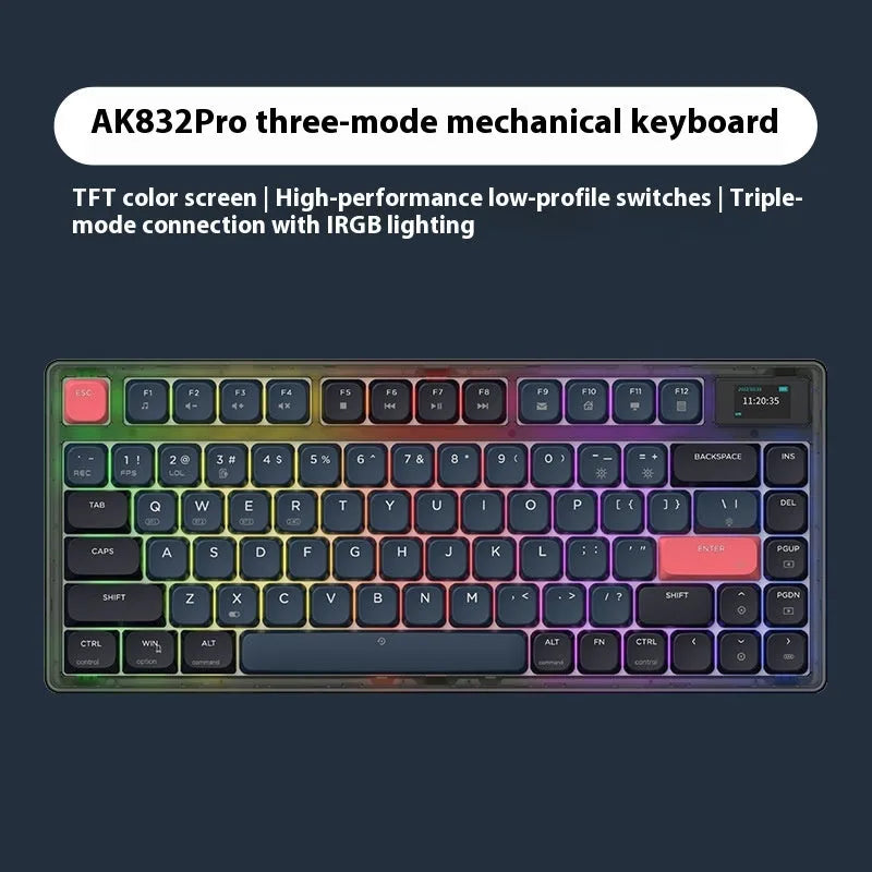 Ajazz AK832PRO mechanical keyboard with colour screen, green or tea colour options, and compact 81-key layout