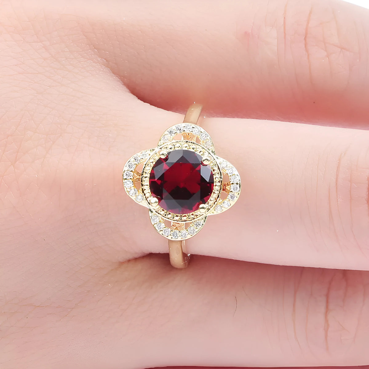 Copper inlaid zircon ring with fruit shape, electroplated finish, colour 1061395, sizes 7, 8 and 9