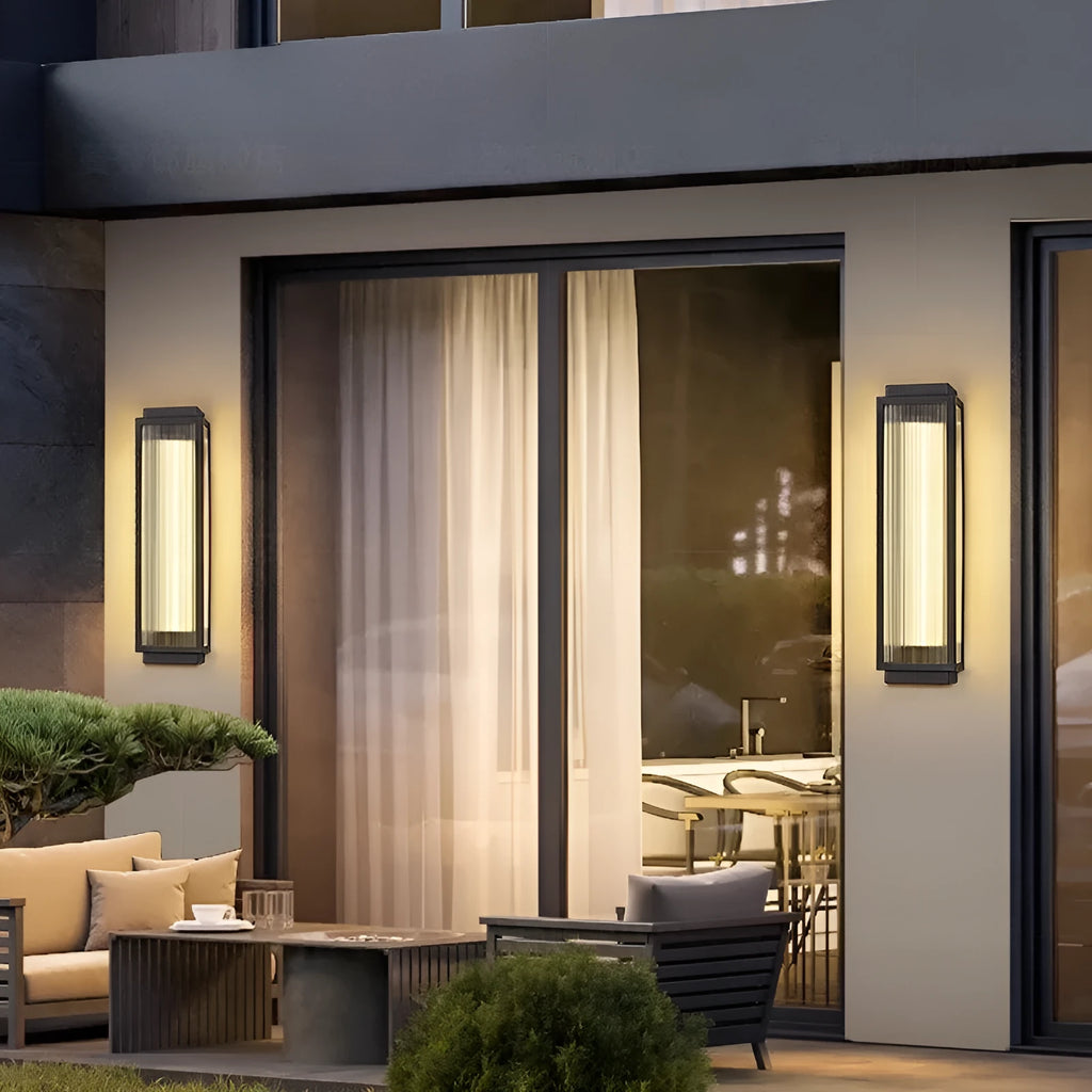 Stainless steel waterproof outdoor wall lamp shown in multiple available sizes.