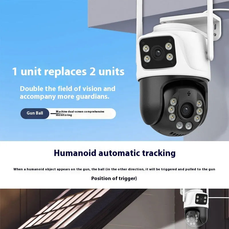 Outdoor home security camera system with wireless dual-screen monitor for remote property surveillance