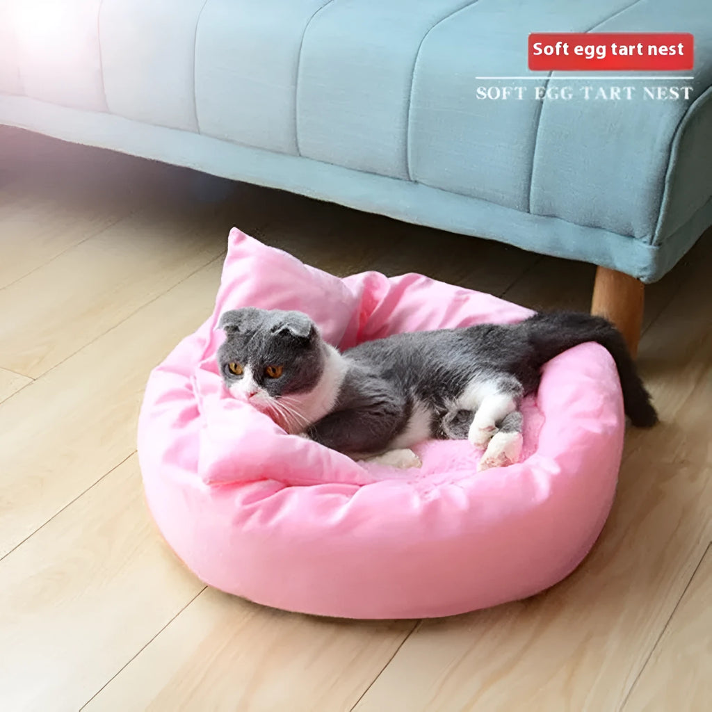 Circular dog bed with PP cotton filling and pillow in light grey colour