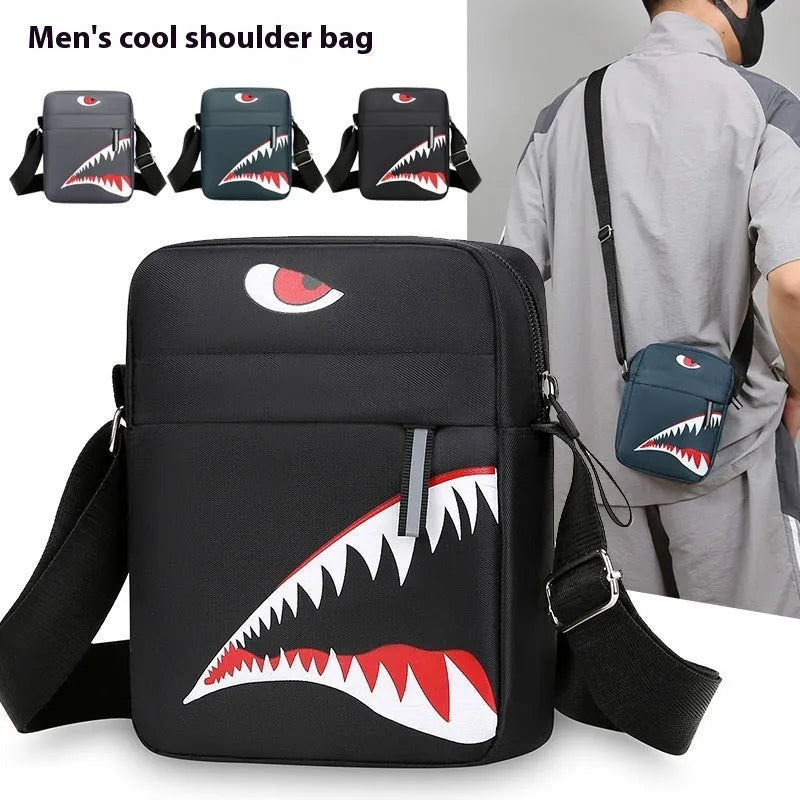 Men's small casual crossbody bag with animal pattern design in Oxford cloth construction