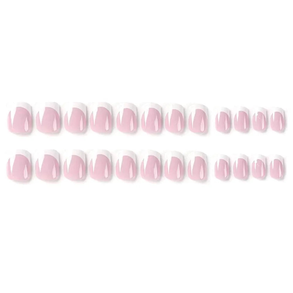 24 white plaid pattern false nail tips with adhesive backing