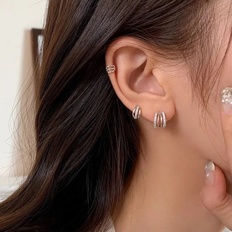Geometry-shaped 925 silver electroplated earrings in three sizes: Large, Medium, Small