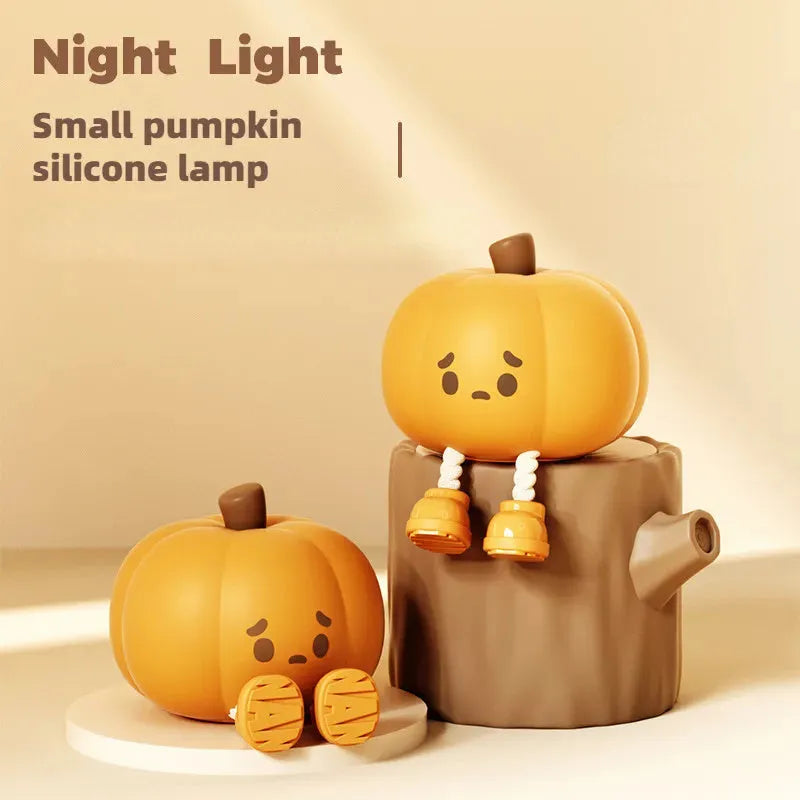 Soft silicone pumpkin night light with USB rechargeable battery and touch dimming controls
