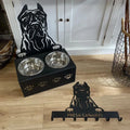 Personalised dog bowl holder with custom name, 304 stainless steel bowl, iron dog head, 33cm long
