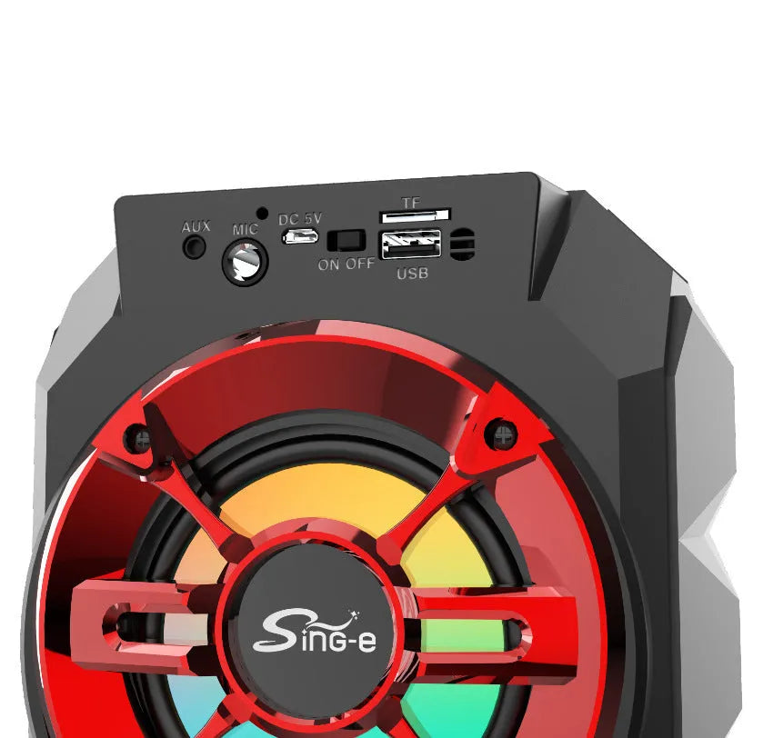 Portable Bluetooth speaker with colour lights and extendable pull rod in blue, red, or silver grey