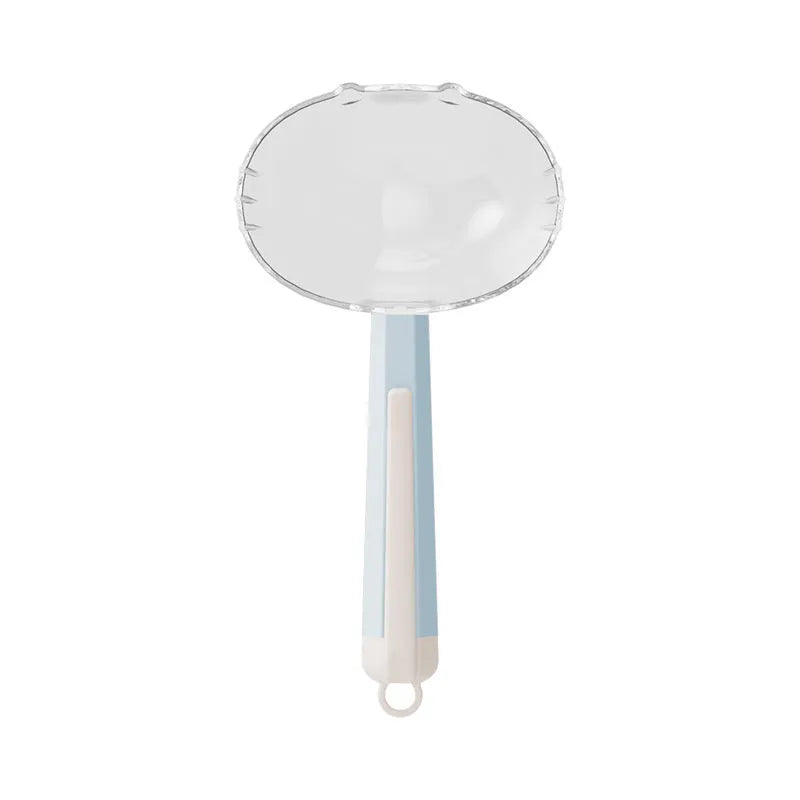 Pet food spoon with clip attachment in blue, coffee, pink, and red colours for hygienic dog and cat feeding