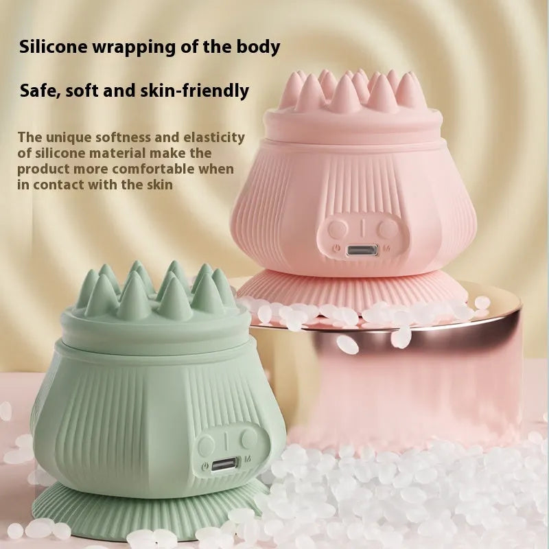 Rechargeable neck massager with hot compress, multi-head silicone design, gift box, and charging cable