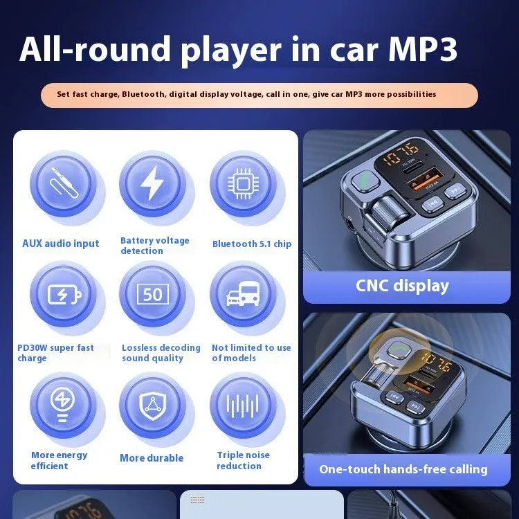 Bluetooth car audio receiver with LED display and dual USB charging ports for vehicle installation