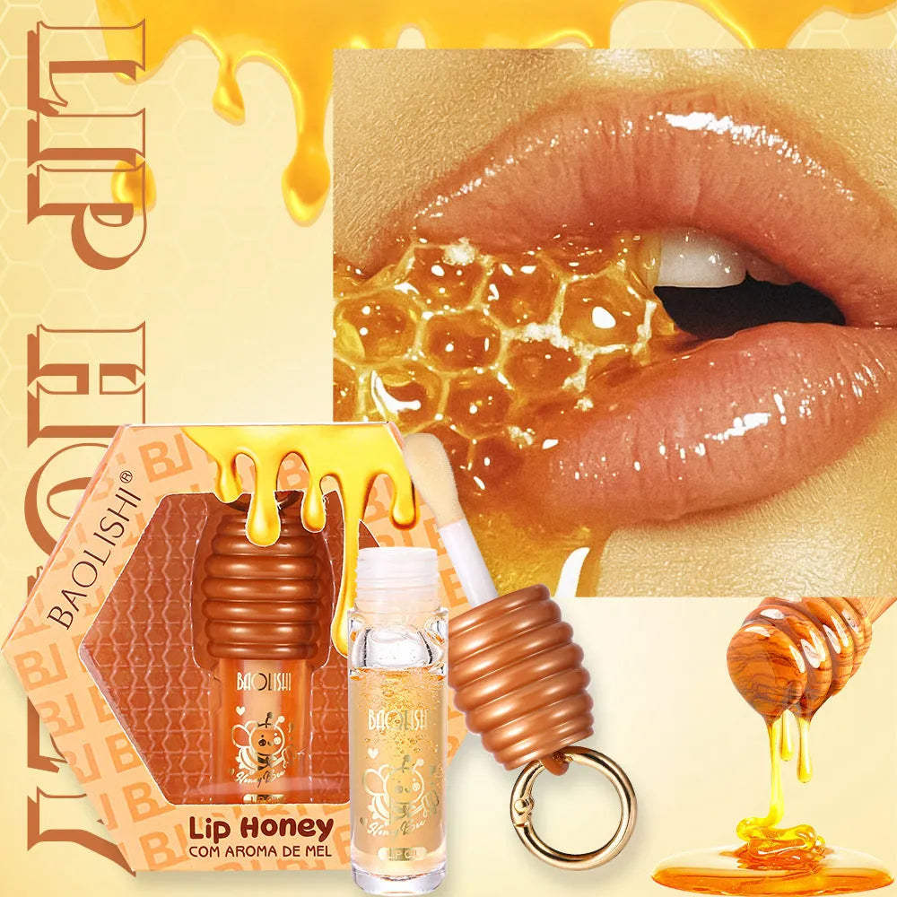 Portable honey lip gloss attached to keychain with moisturising properties