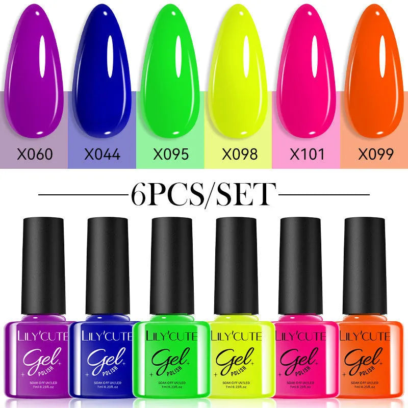UV gel nail polish set with 20 glitter colours in 7ml bottles
