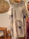 Women's round neck abstract print A-line dress with mid waist, polyester fabric, sizes S-3XL, in red white Burgundy apricot light green orange