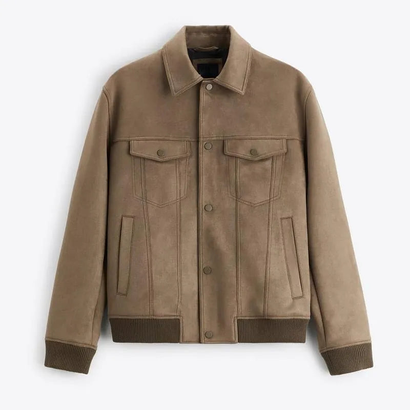 Commuter suede velvet jacket coat in mink colour with long sleeves and spandex fabric for flexible movement