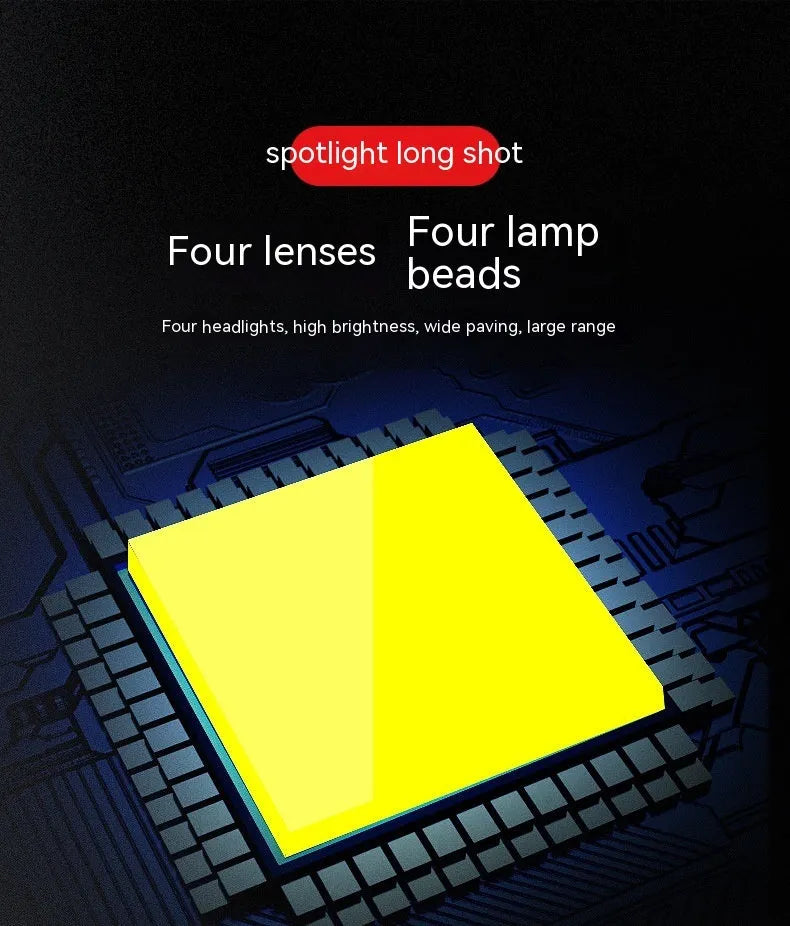 Four-eye clover pattern headlight set with aluminium base plate for motorcycle and car modification