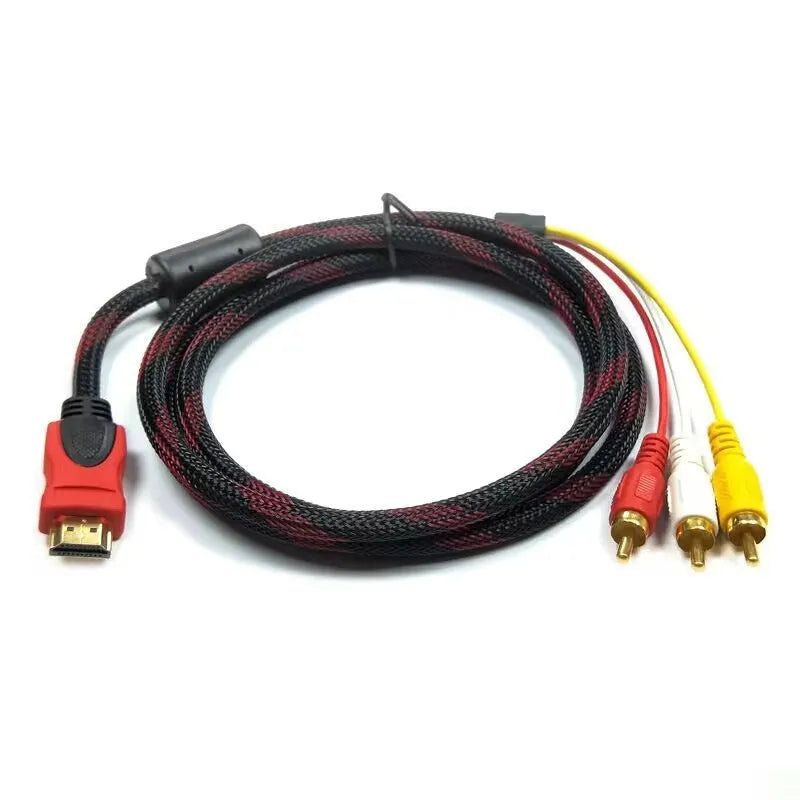 Black HDMI to AV15 M adapter cable with gold-plated connectors, length 1.5 metres