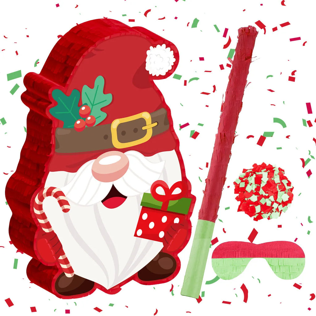 Christmas dwarf pinata decoration with strike stick and eye mask for party games