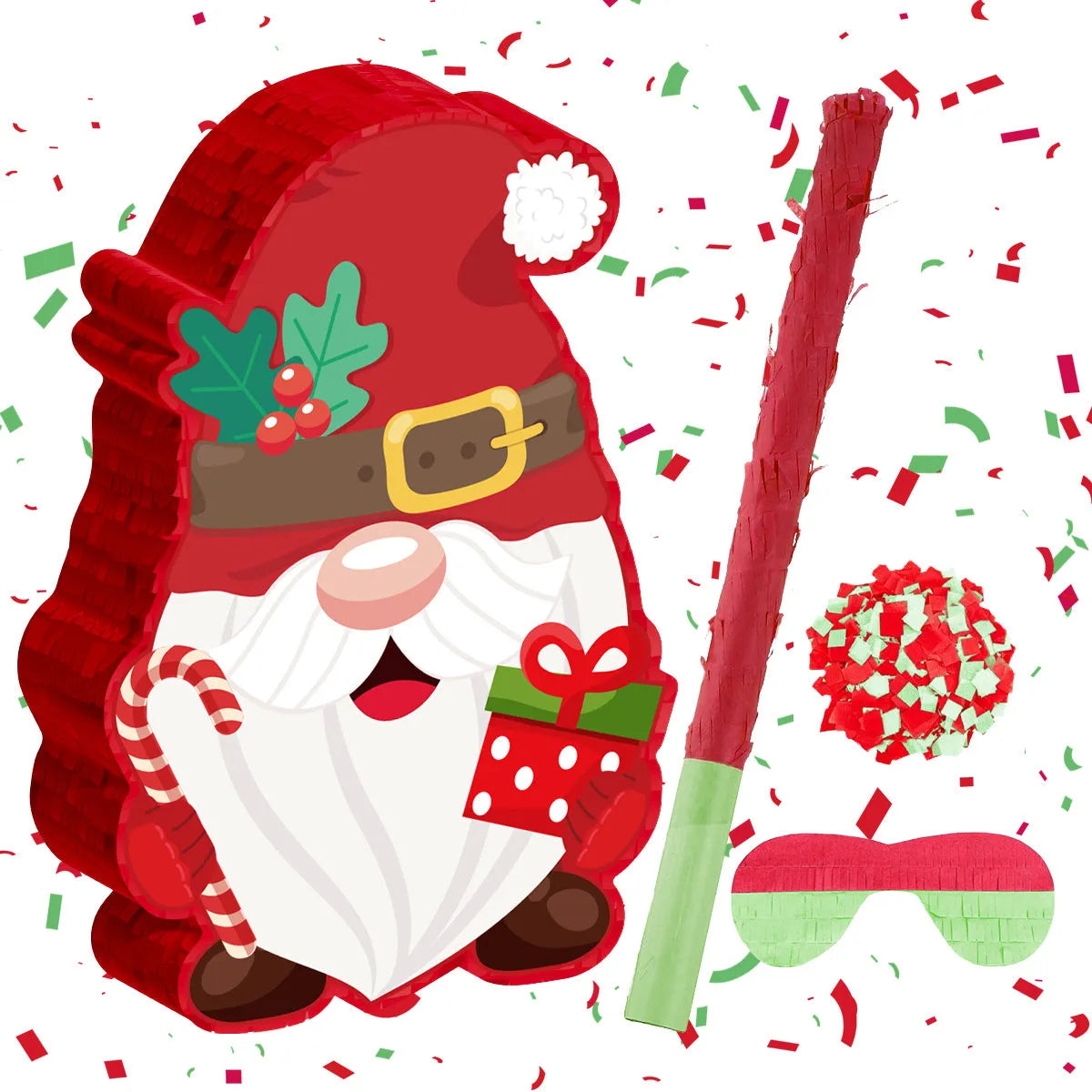 Christmas dwarf pinata decoration with strike stick and eye mask for party games