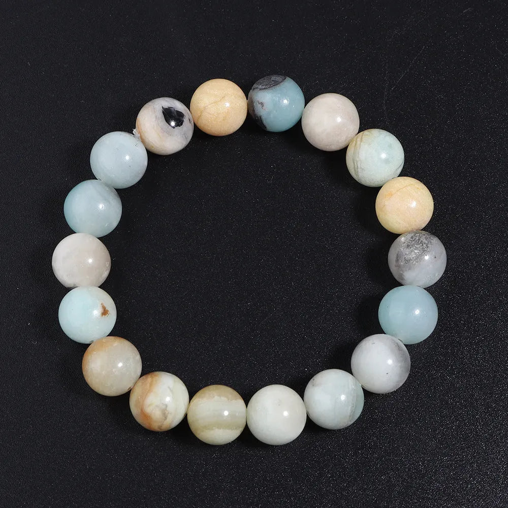 Handmade bohemian natural stone beaded bracelet, unisex, 4mm to 10mm shiny Amazon style beads