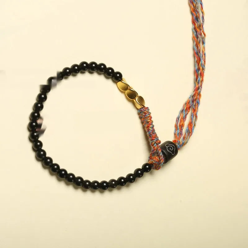 Hand-woven obsidian carrying strap with adjustable 15.5-16cm length and 4mm width, unisex design
