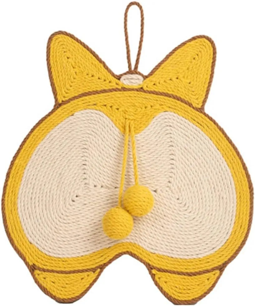Yellow Corgi design cat scratching board with sisal surface measuring 37x40cm