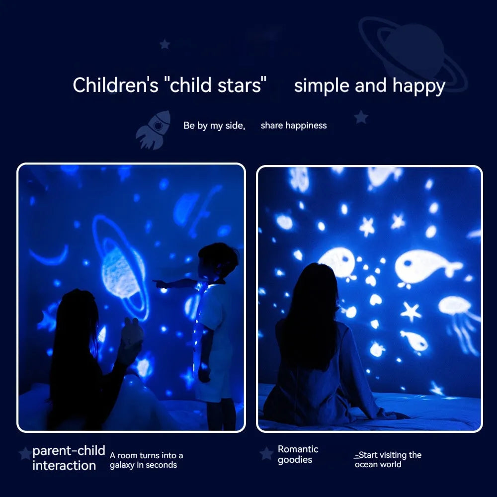 Rabbit star light projector lamp for children's home decor, rechargeable USB night light, white or pink, 110x93x121mm