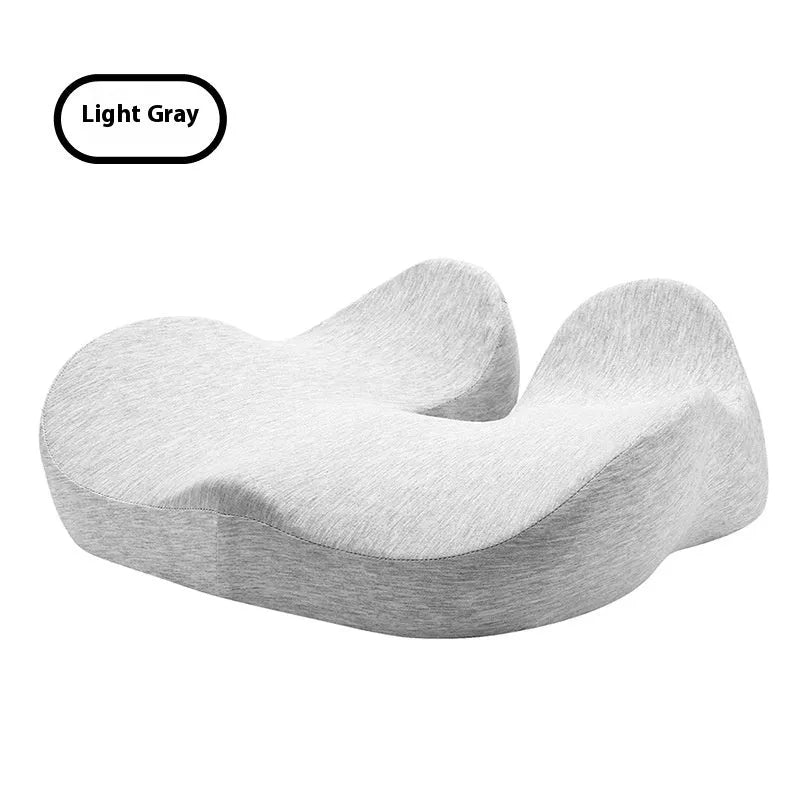 Office memory foam chair cushion measuring 46x43x12cm in light grey solid colour on office chair