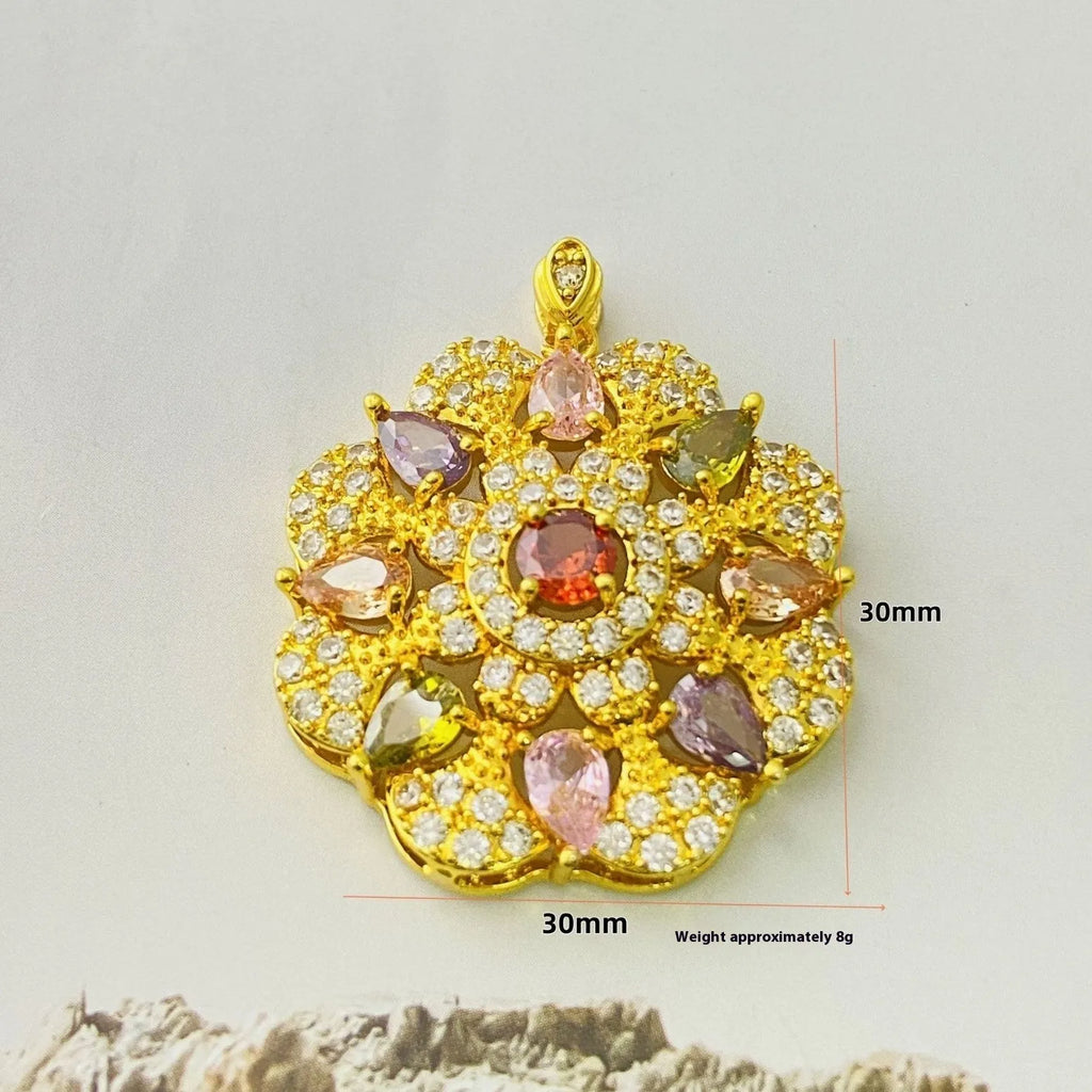 Women's zircon flower pendant necklace with electroplated finish in gold, champagne gold, or platinum colour options