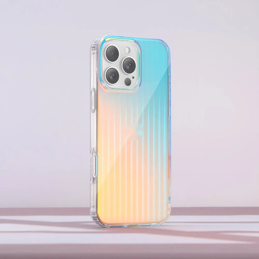 Glossy transparent iPhone case with chameleon colour effect on iPhone 14 Pro