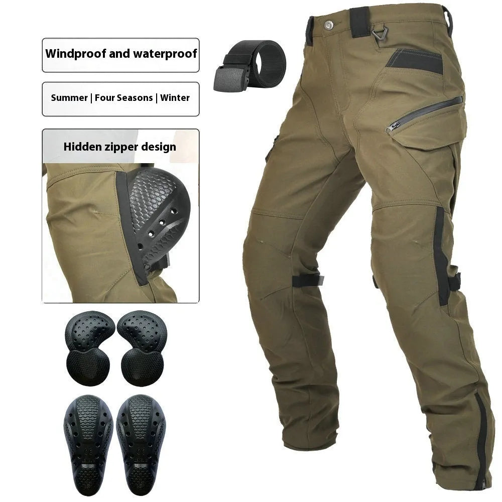 Motorcycle four seasons drop-resistant cycling trousers in green or black with waterproof and windproof features