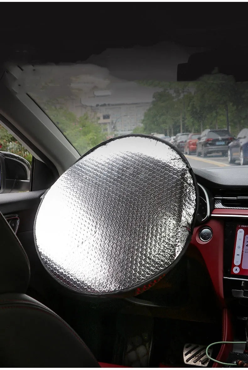 Aluminium foil steering wheel sunshade cover with brand LOGO pattern for general vehicle models