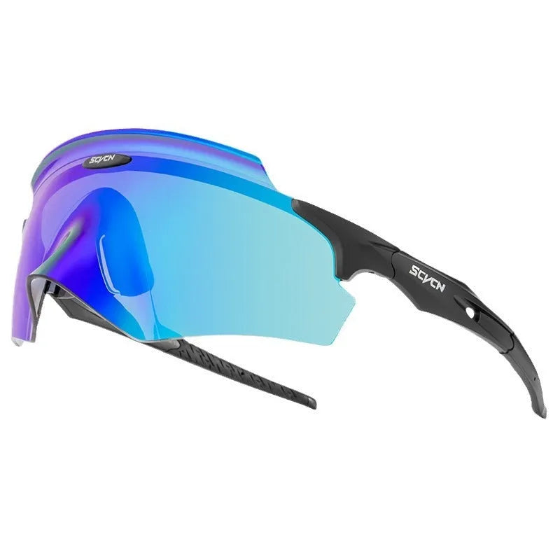 Frameless athletic glasses with integrated colourful one-lens design for windproof sports protection
