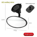 Black 360-degree rotating rearview mirror for car with suction cup mount on a windscreen.