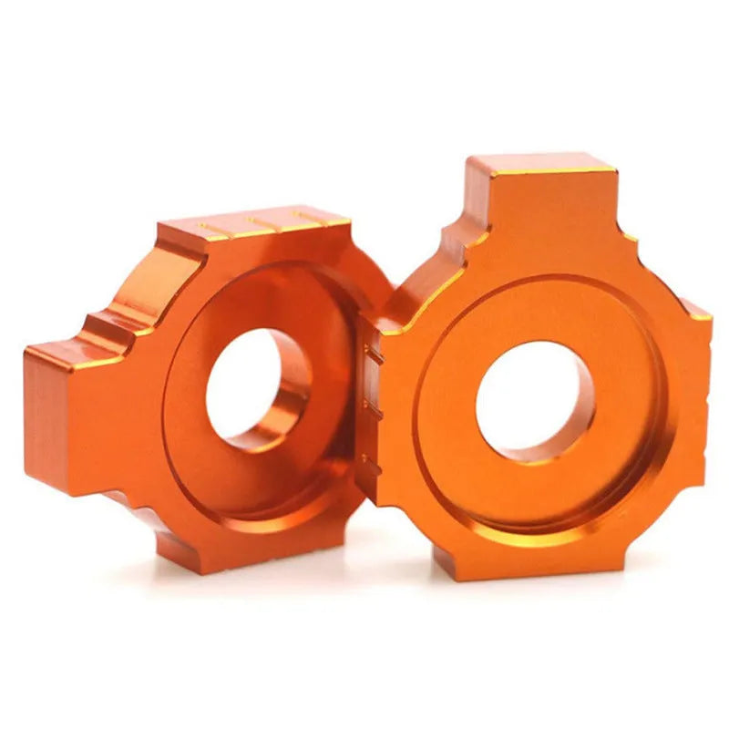 Pair of orange metal screw regulators for KTM DUKE motorcycle rear fork modification